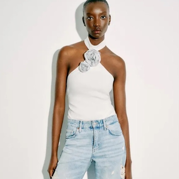 ZARA RHINESTONE FLORAL HALTER BODYSUIT - Medium - Picture 12 of 16